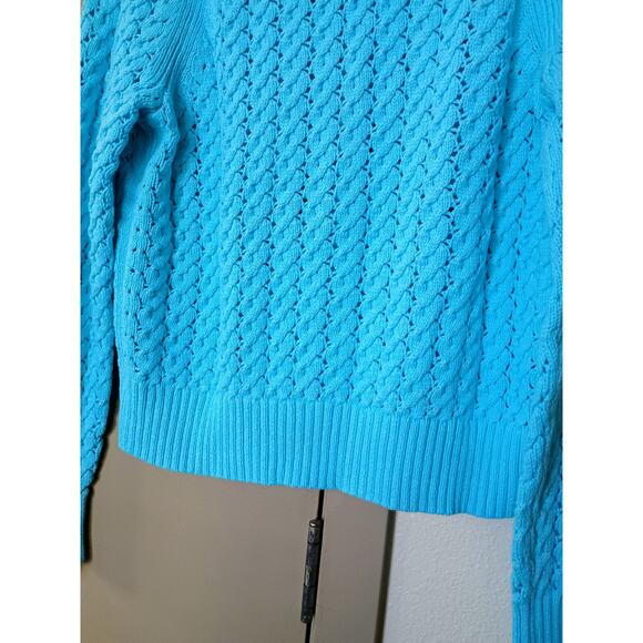 Talbots Open Stitch V-Neck Pullover 100% cotton deep sea blue coastal Mermaid - Picture 8 of 15